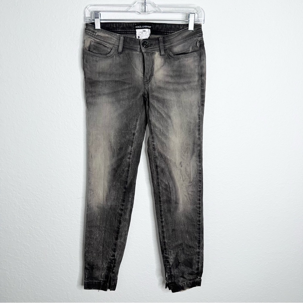 Dolce & Gabanna Skinny Jeans Women Size 2 38 Gray Distressed Zip Ankle B7